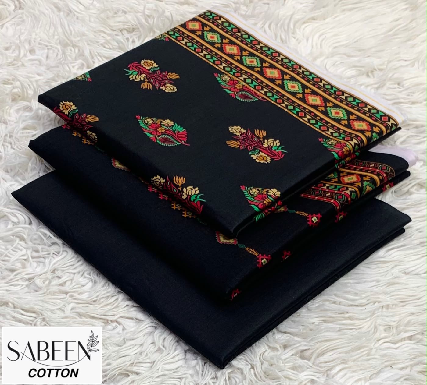 Sabeen Cotton Original 3pc - Black Red