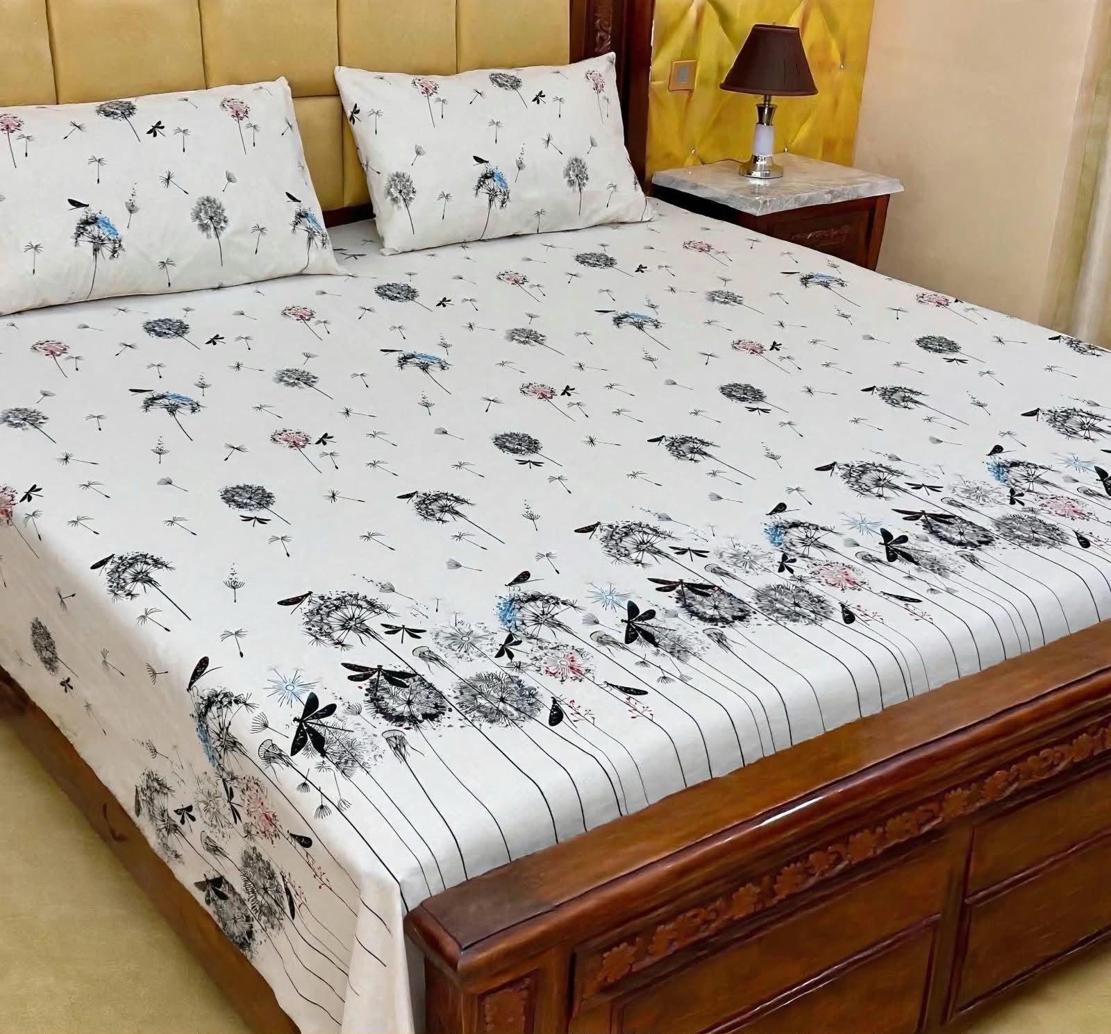 King Size BedSheet 3pc Pure Cotton - Export Quality - Design 17