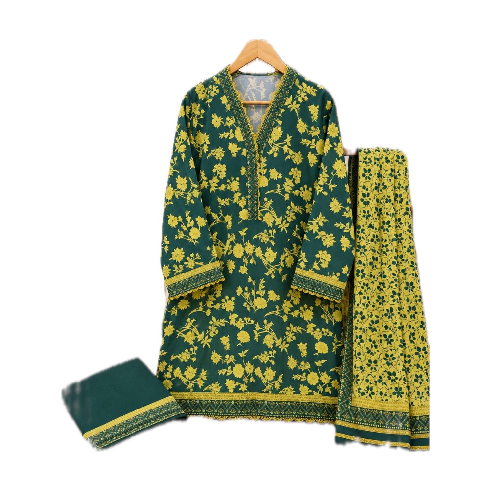 Salina Stitched Collection - Printed 3-Piece Suit (Teal Green Floral)