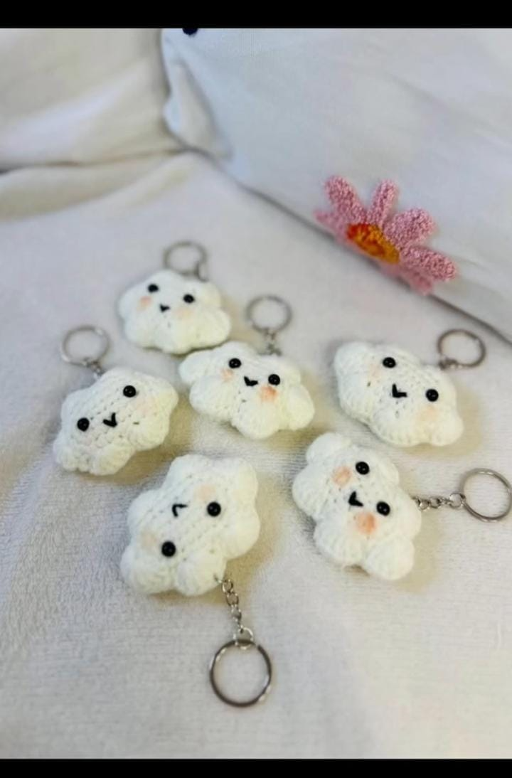 Crochet Cloud Puppy Keychain - Handmade