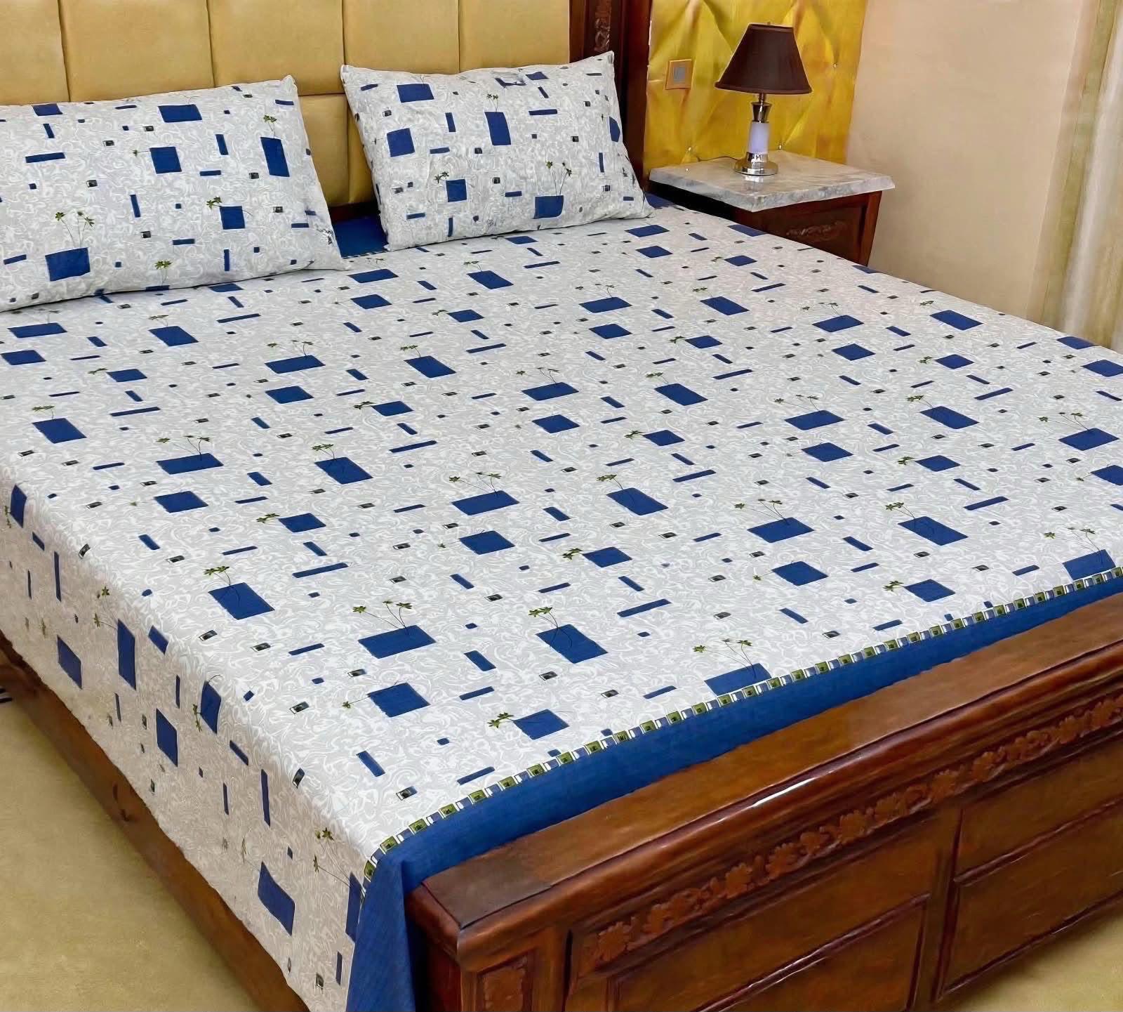 King Size BedSheet 3pc Pure Cotton - Export Quality - Design 2