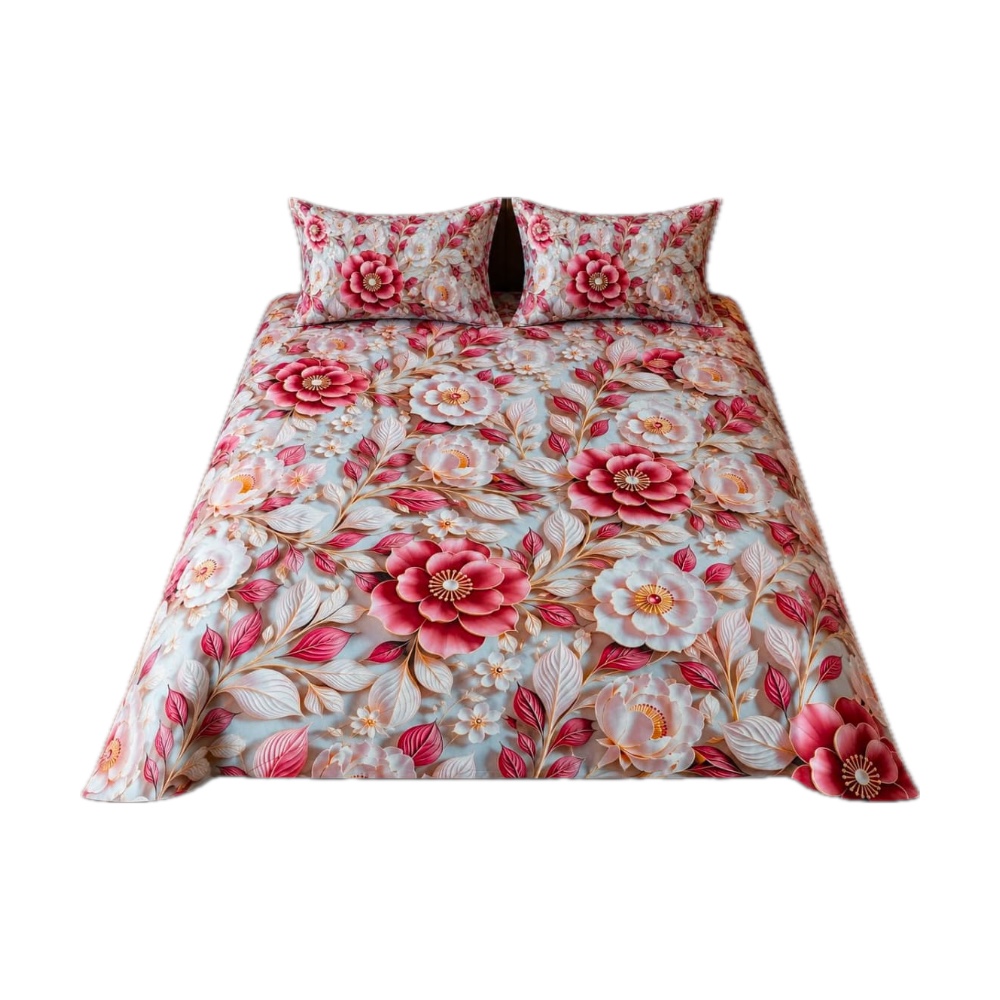 Pink Floral Bedsheet Set - King Size, 2 Pillow Covers (Lali's Collection)