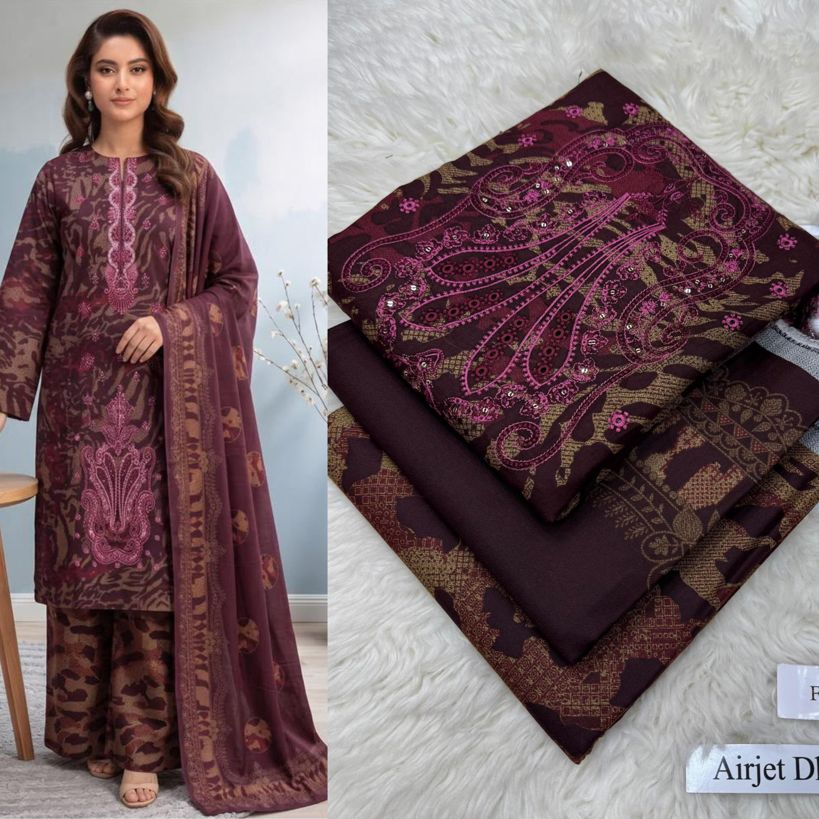Airjet Dhanak with Dhanak Dupatta Panel Sequence Embroidered - DESIGN 10
