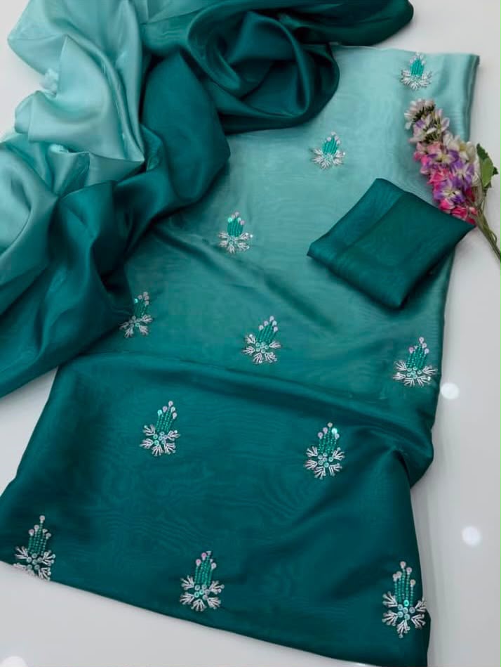 Shamoze Silk Digital Tie And Dye 3pc Premium Version - Teal