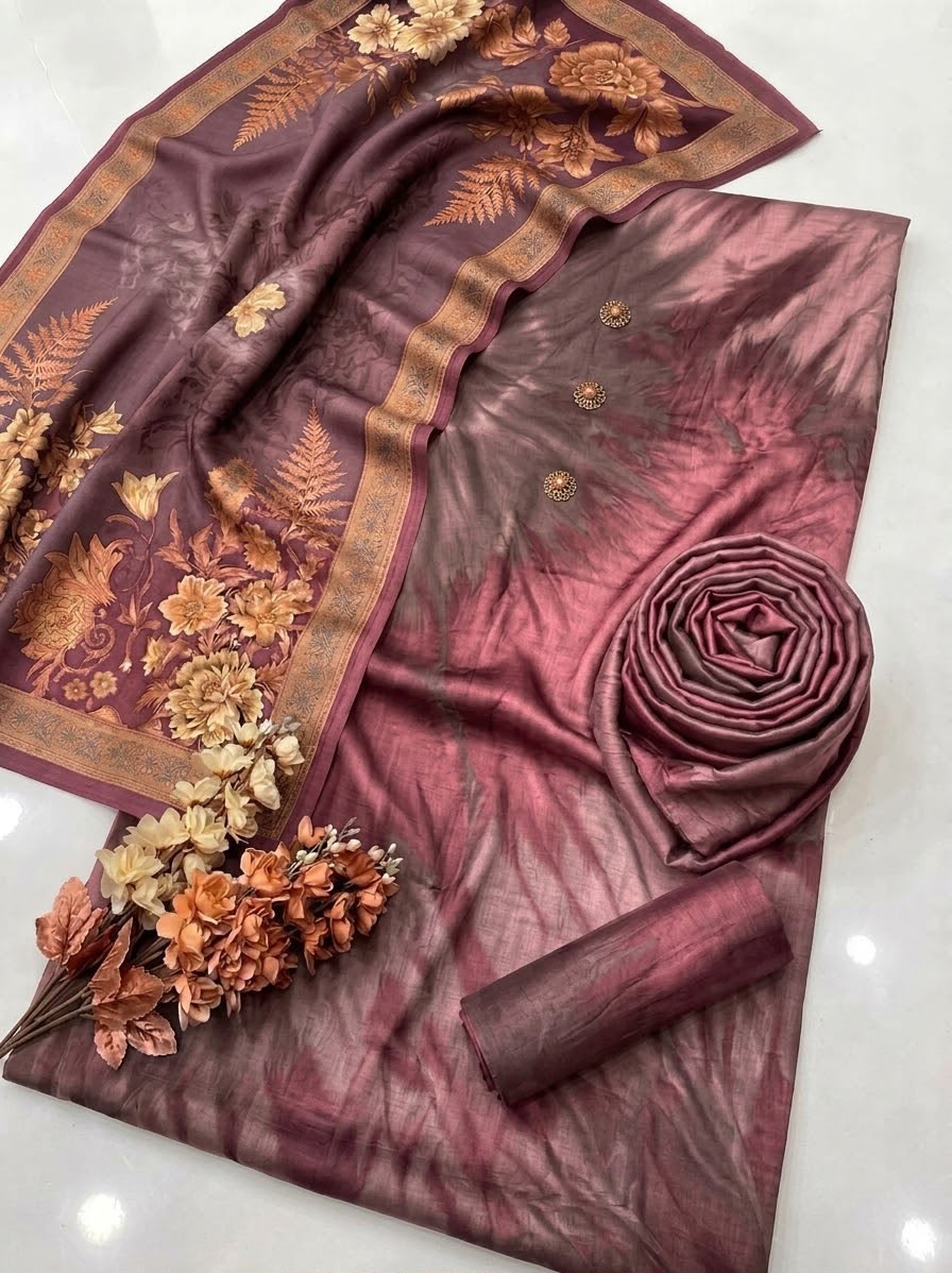 Digital Printed Shamoz Silk 3pc Suit - DESIGN 60