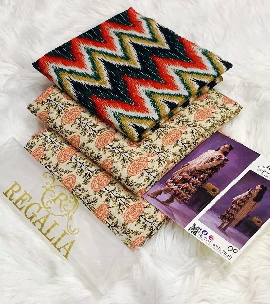 Regalia Original 3pc Printed Khaddar Collection - Zigzag Multi