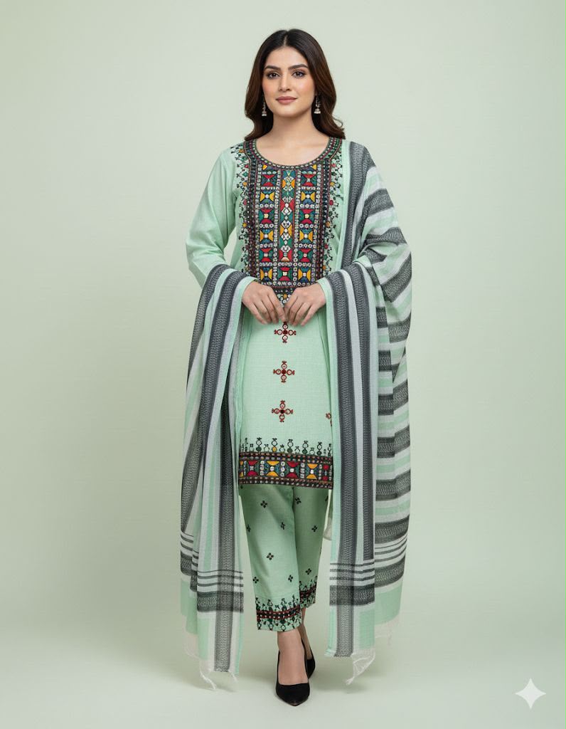 Khaadi Khaddar Embroidered 3PC Suit - DESIGN 01