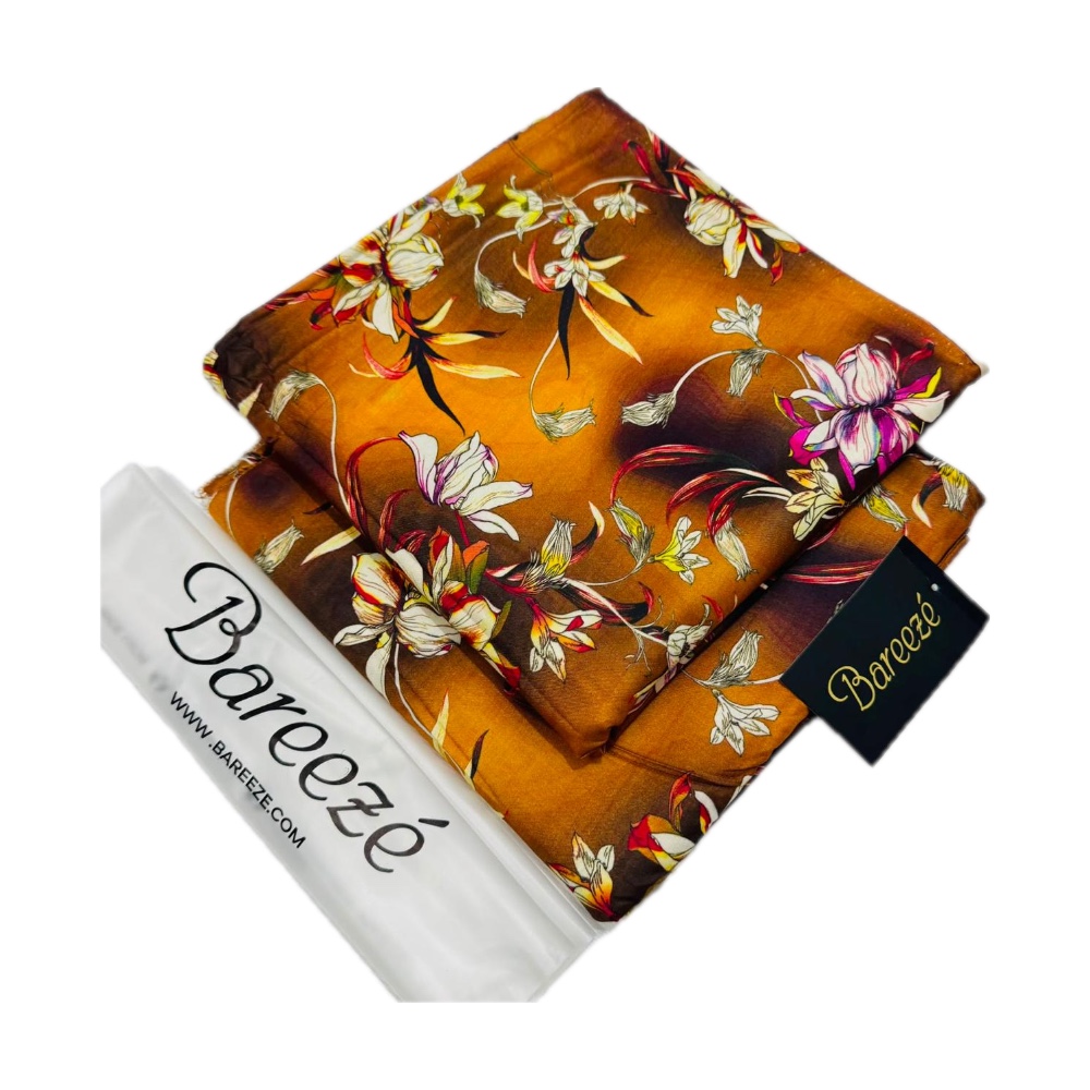 Bareeze Unstitched 2-Piece Lawn - Mustard Brown Lily Print
