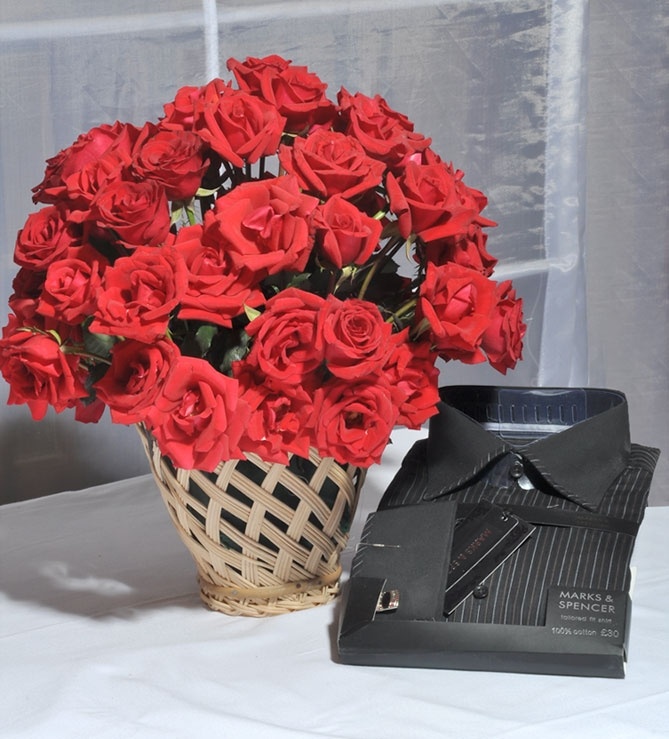 Roses In A Cane Vase With Shirt