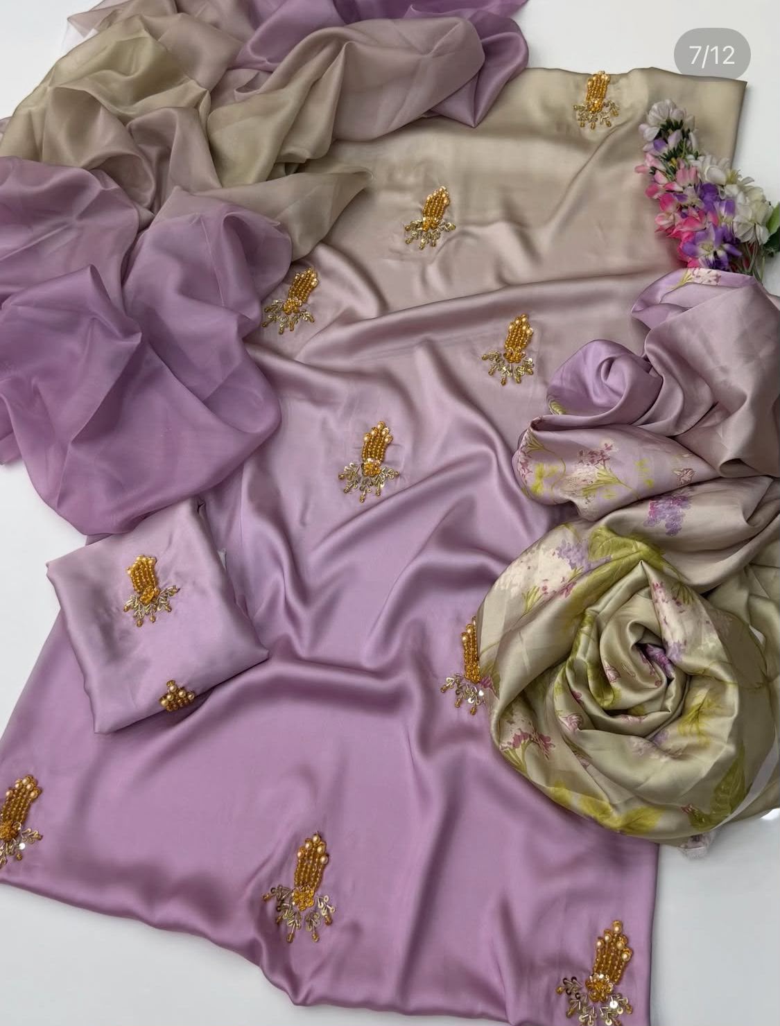 Shamoze Silk Digital Tie And Dye 3pc Premium Version - Lilac Olive