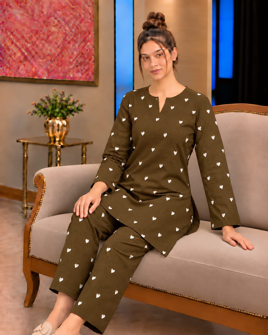 Crimson Dhanak Embroidered 3PC Suit - DESIGN 05