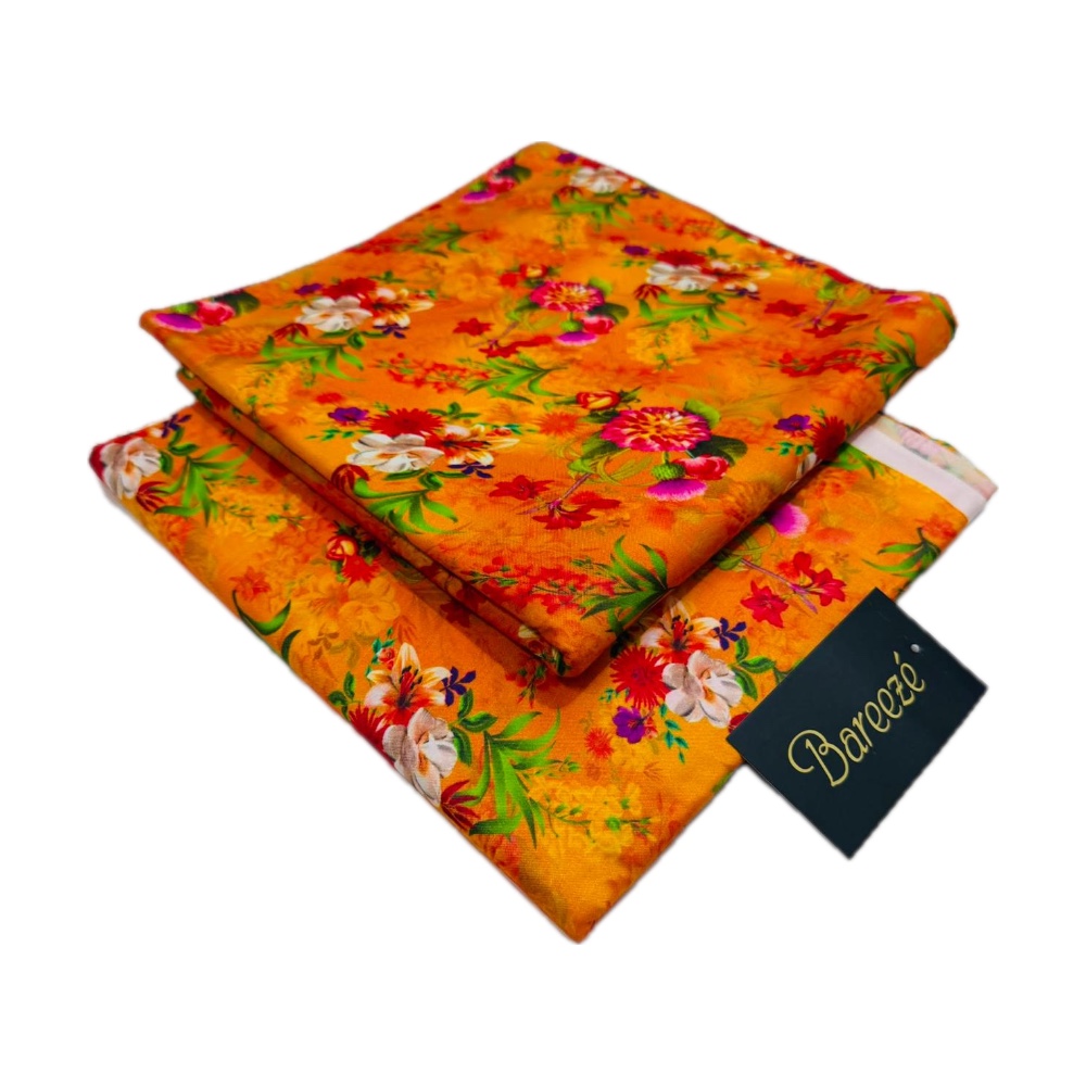 Bareeze Unstitched 2-Piece Lawn - Orange Floral Bouquet Print