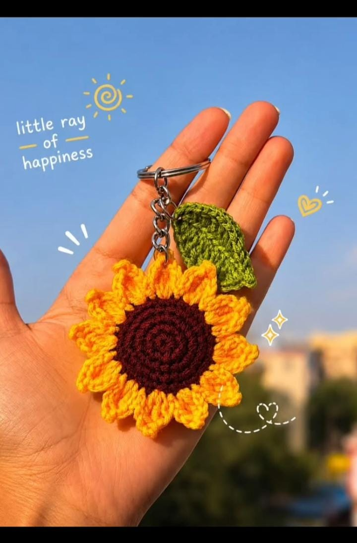 Crochet Sunflower Keychain - Handmade