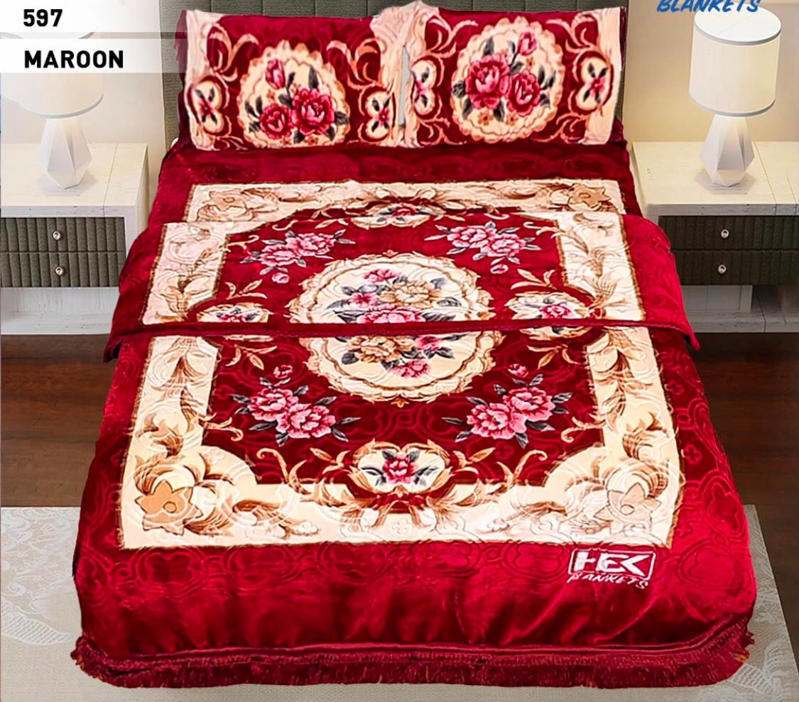 4pcs Kambal Blanket Set - Maroon Medallion