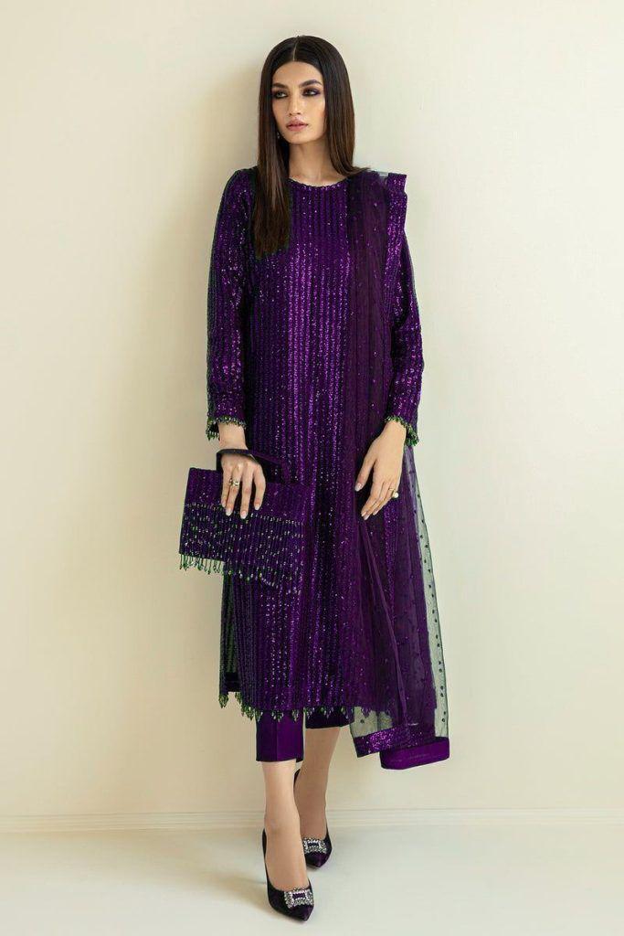 Baroque Semi Pure Chiffon Sequence 3pc - Purple