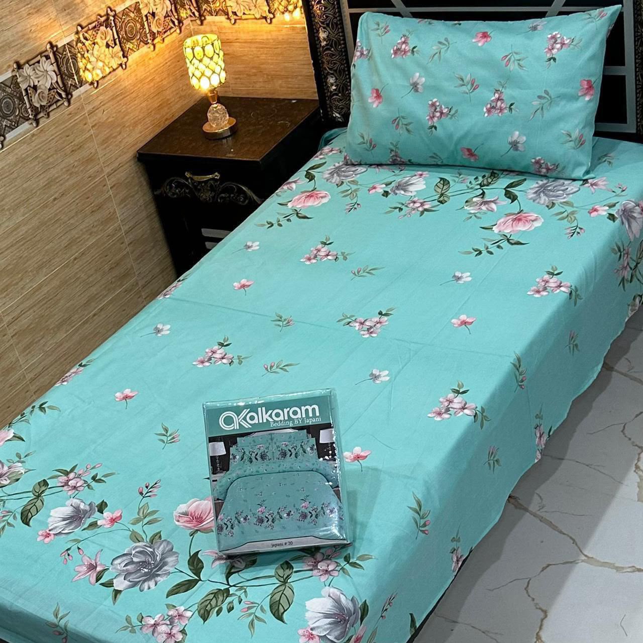 Alkaram 4pc Mix Cotton Single Bedsheet Pair - Design 12