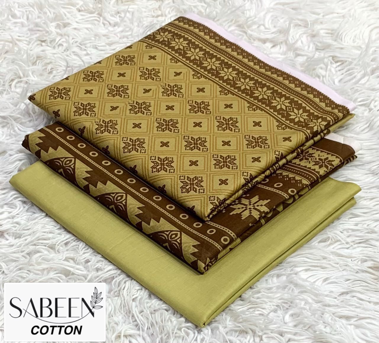 Sabeen Cotton Original 3pc - Olive Gold
