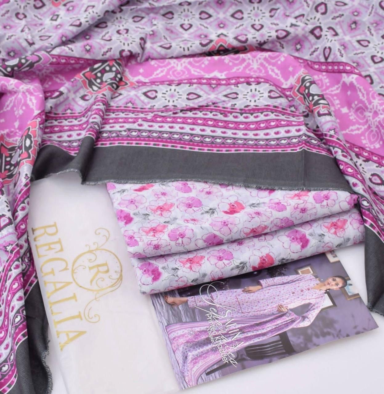 Regalia Original 3pc Printed Khaddar Collection - Lilac Print